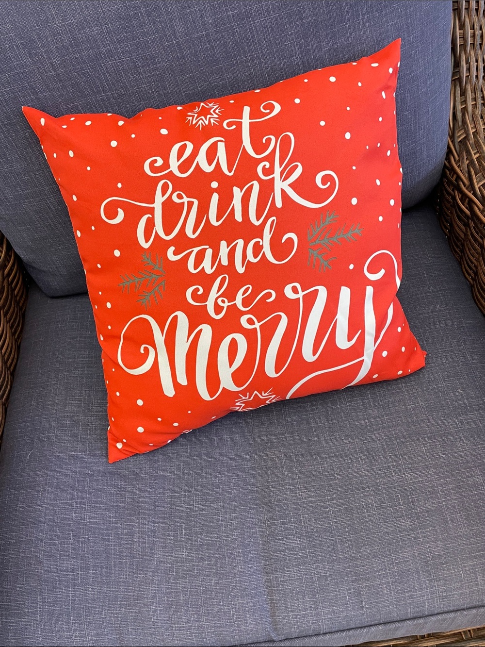 Eat Drink and Be Merry Red Holiday Throw Pillow by